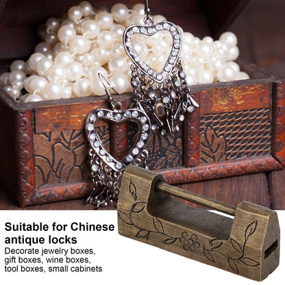 Chinese Antique Lock Retro Classic Pattern Design Bronze Brass Material 5x2cm/2.0x0.8in Horizontal Padlock V1294-YM0523-3114220036311