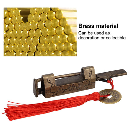 Chinese Antique Lock Retro Classic Pattern Design Bronze Brass Material 5x2cm/2.0x0.8in Horizontal Padlock V1294-YM0523-3114220036311