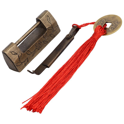 Chinese Antique Lock Retro Classic Pattern Design Bronze Brass Material 5x2cm/2.0x0.8in Horizontal Padlock V1294-YM0523-3114220036311