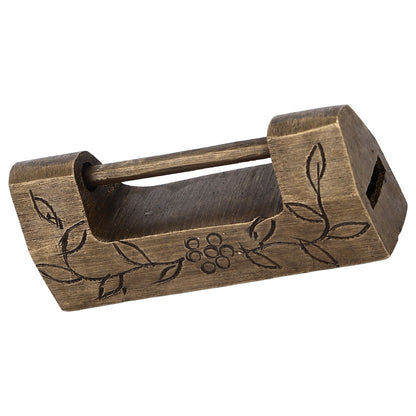 Chinese Antique Lock Retro Classic Pattern Design Bronze Brass Material 5x2cm/2.0x0.8in Horizontal Padlock V1294-YM0523-3114220036311