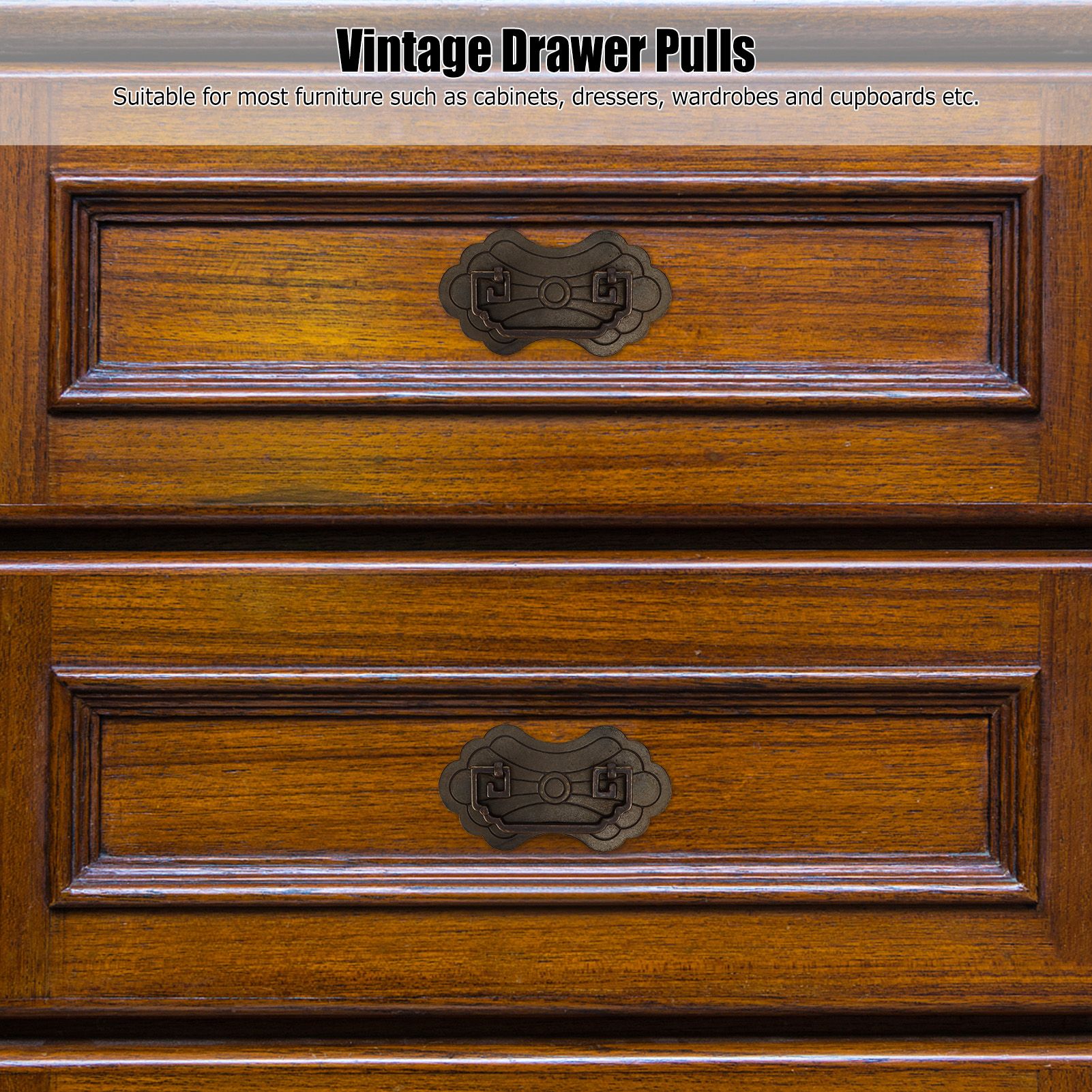 Antique Drawer Handle 12.8x7cm Wealth Blossoms Retro Chinese Style Brass Vintage Drawer Pulls with 2 Screws V1294-YM0523-3114220036411