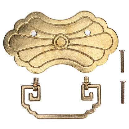 Antique Drawer Handle 12.8x7cm Wealth Blossoms Retro Chinese Style Brass Vintage Drawer Pulls with 2 Screws V1294-YM0523-3114220036412
