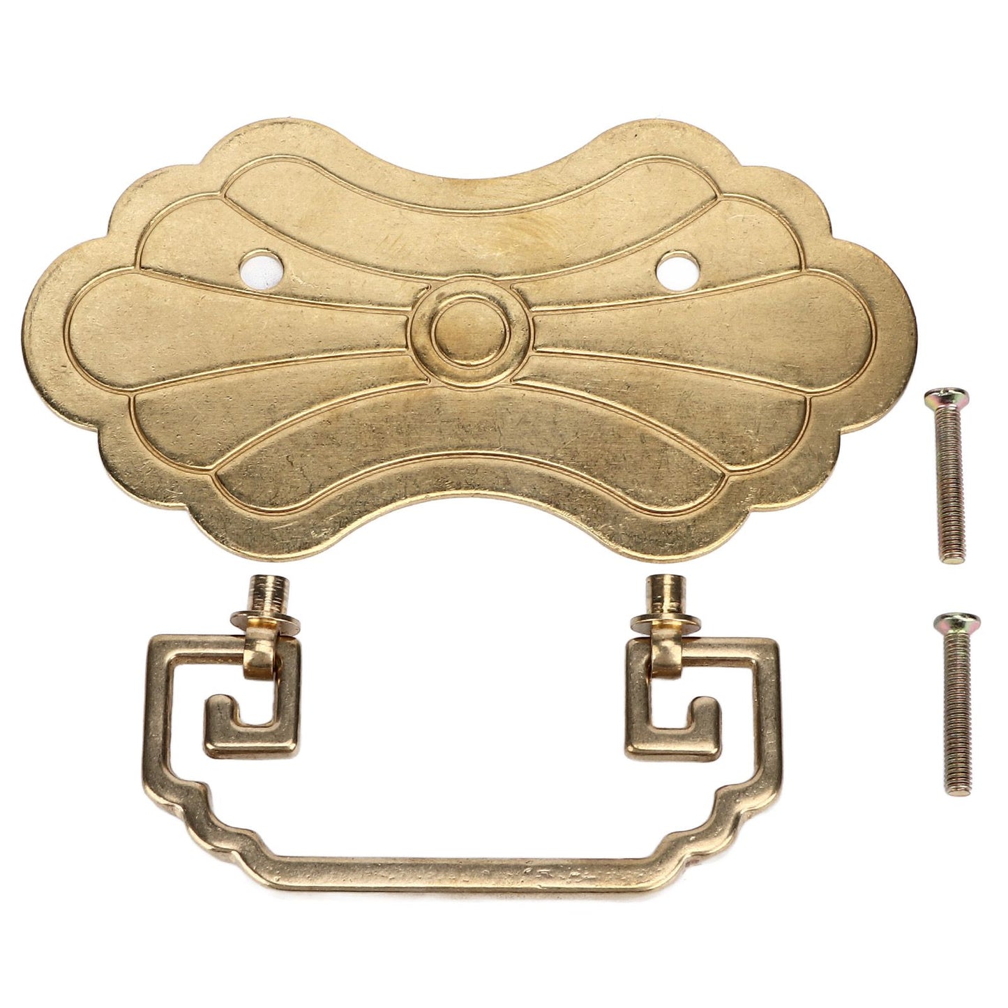 Antique Drawer Handle 12.8x7cm Wealth Blossoms Retro Chinese Style Brass Vintage Drawer Pulls with 2 Screws V1294-YM0523-3114220036412