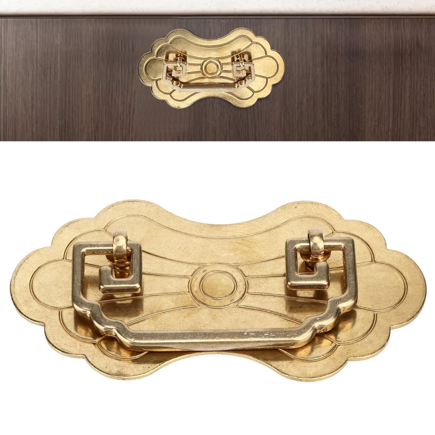 Antique Drawer Handle 12.8x7cm Wealth Blossoms Retro Chinese Style Brass Vintage Drawer Pulls with 2 Screws V1294-YM0523-3114220036412