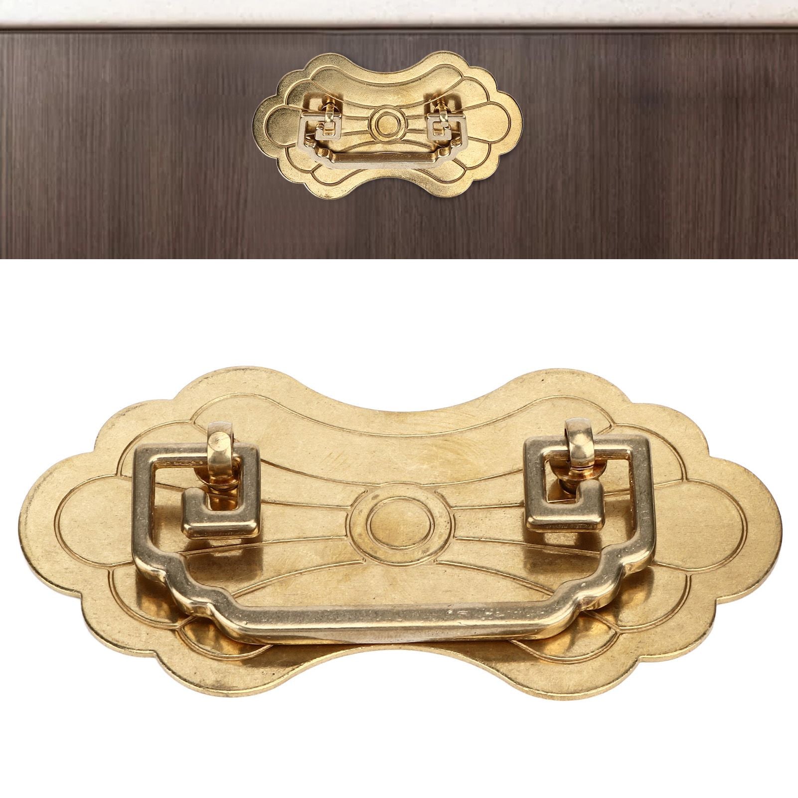 Antique Drawer Handle 12.8x7cm Wealth Blossoms Retro Chinese Style Brass Vintage Drawer Pulls with 2 Screws V1294-YM0523-3114220036412