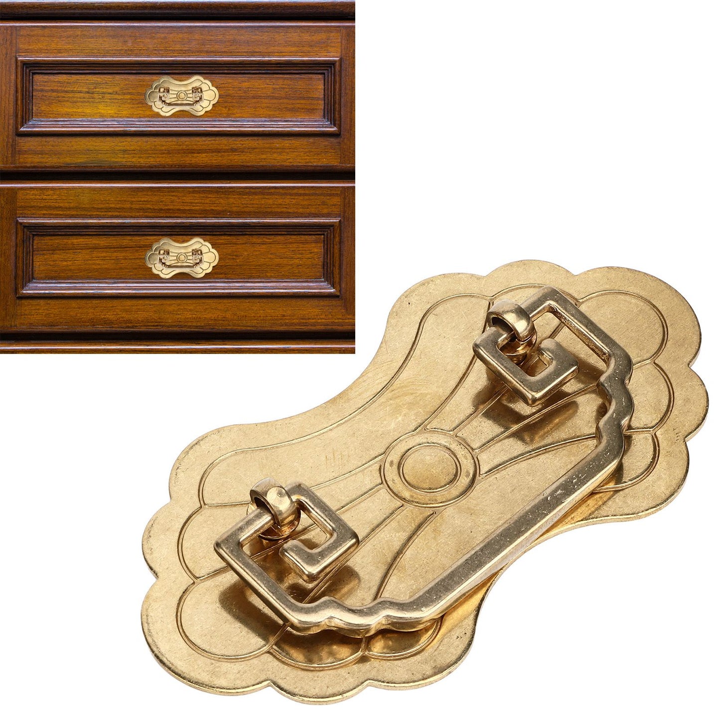 Antique Drawer Handle 12.8x7cm Wealth Blossoms Retro Chinese Style Brass Vintage Drawer Pulls with 2 Screws V1294-YM0523-3114220036412