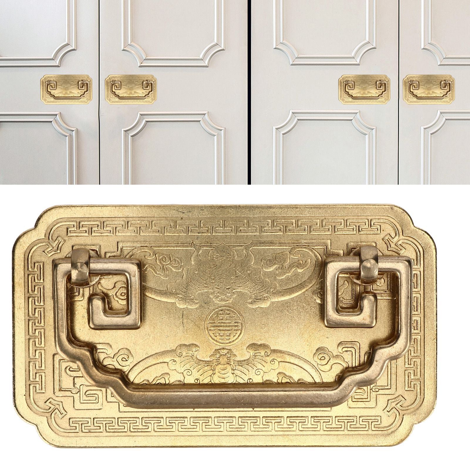 Antique Drawer Handle Tetragonal Bat Handle Antique Chinese Retro Style Drawer Pulls with 2 Screws for V1294-YM0523-3114220036511