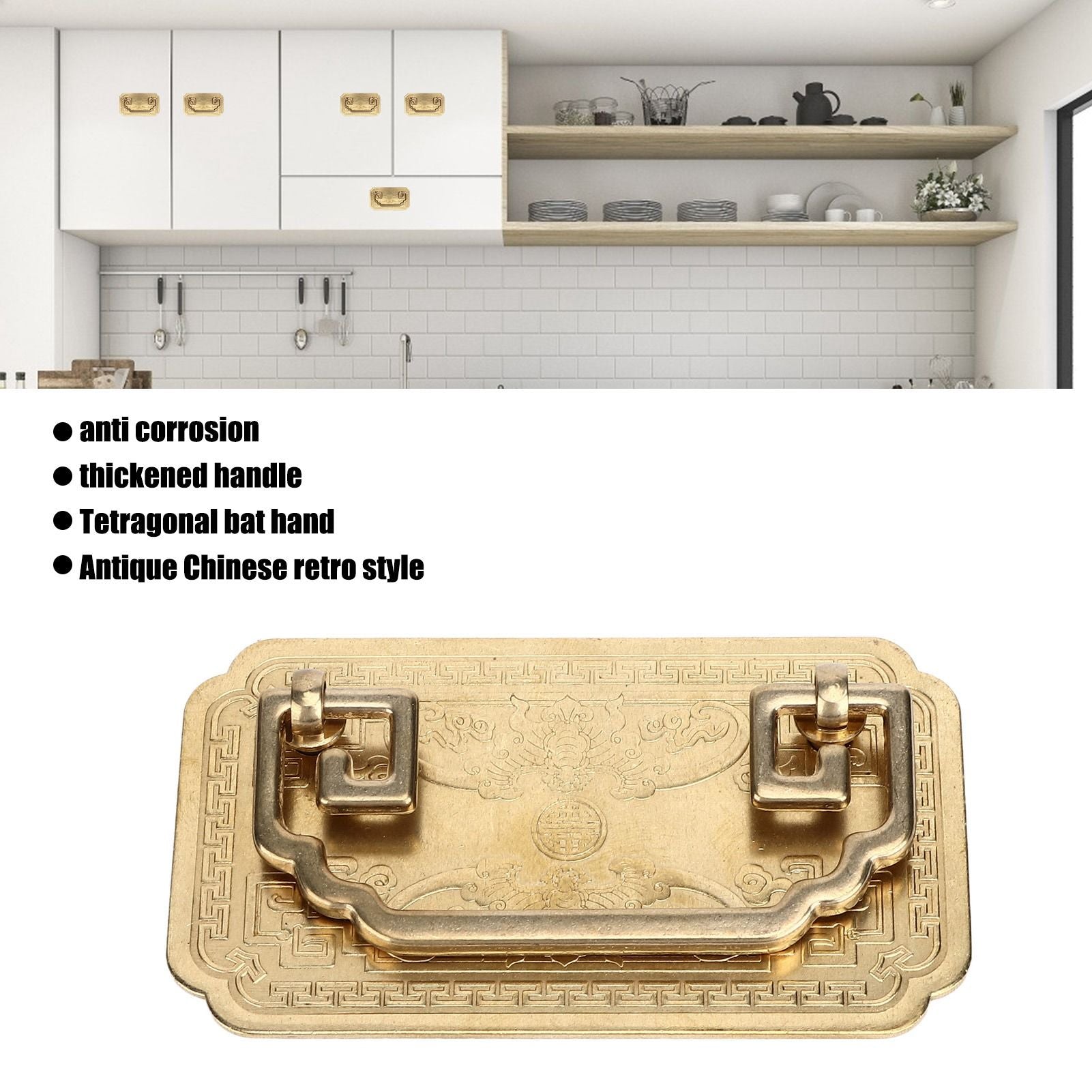 Antique Drawer Handle Tetragonal Bat Handle Antique Chinese Retro Style Drawer Pulls with 2 Screws for V1294-YM0523-3114220036511