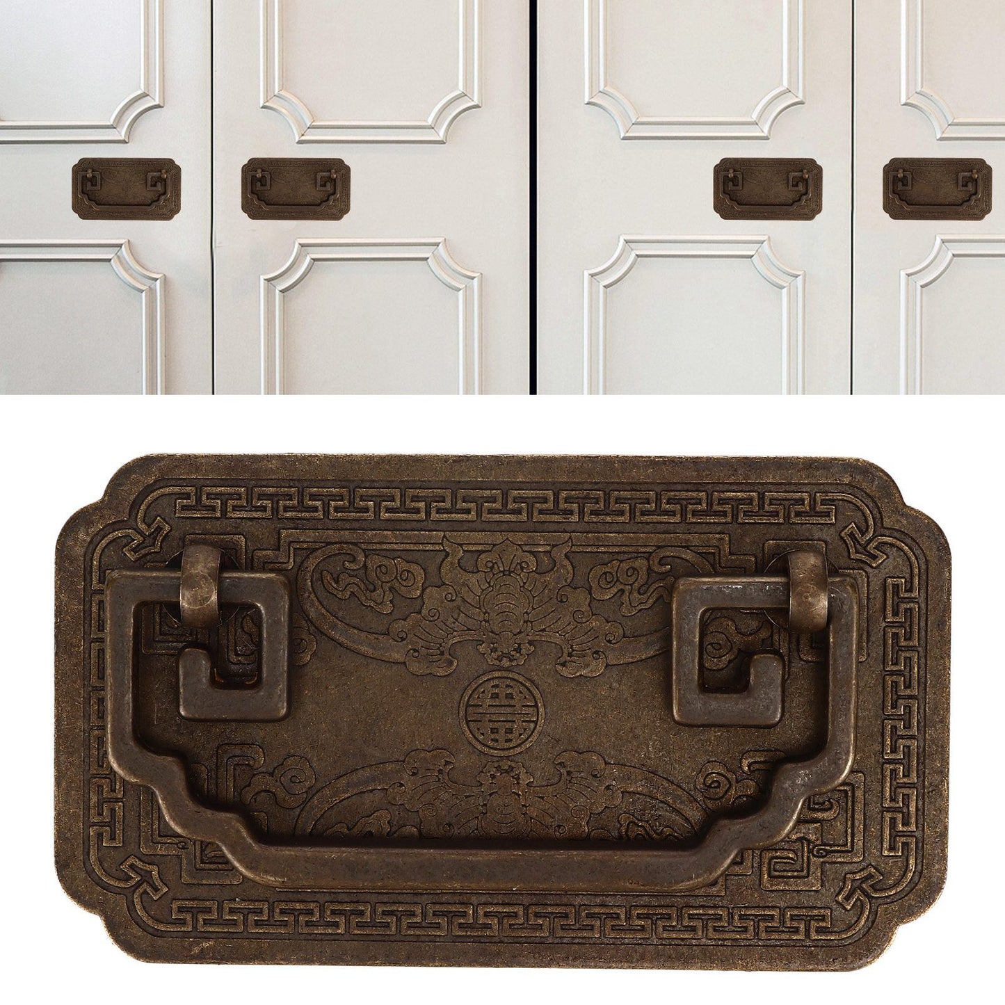Antique Drawer Handle Tetragonal Bat Handle Antique Chinese Retro Style Drawer Pulls with 2 Screws for V1294-YM0523-3114220036512