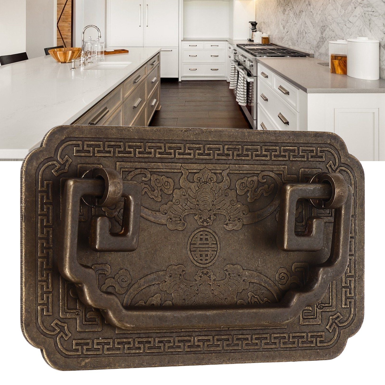Antique Drawer Handle Tetragonal Bat Handle Antique Chinese Retro Style Drawer Pulls with 2 Screws for V1294-YM0523-3114220036512