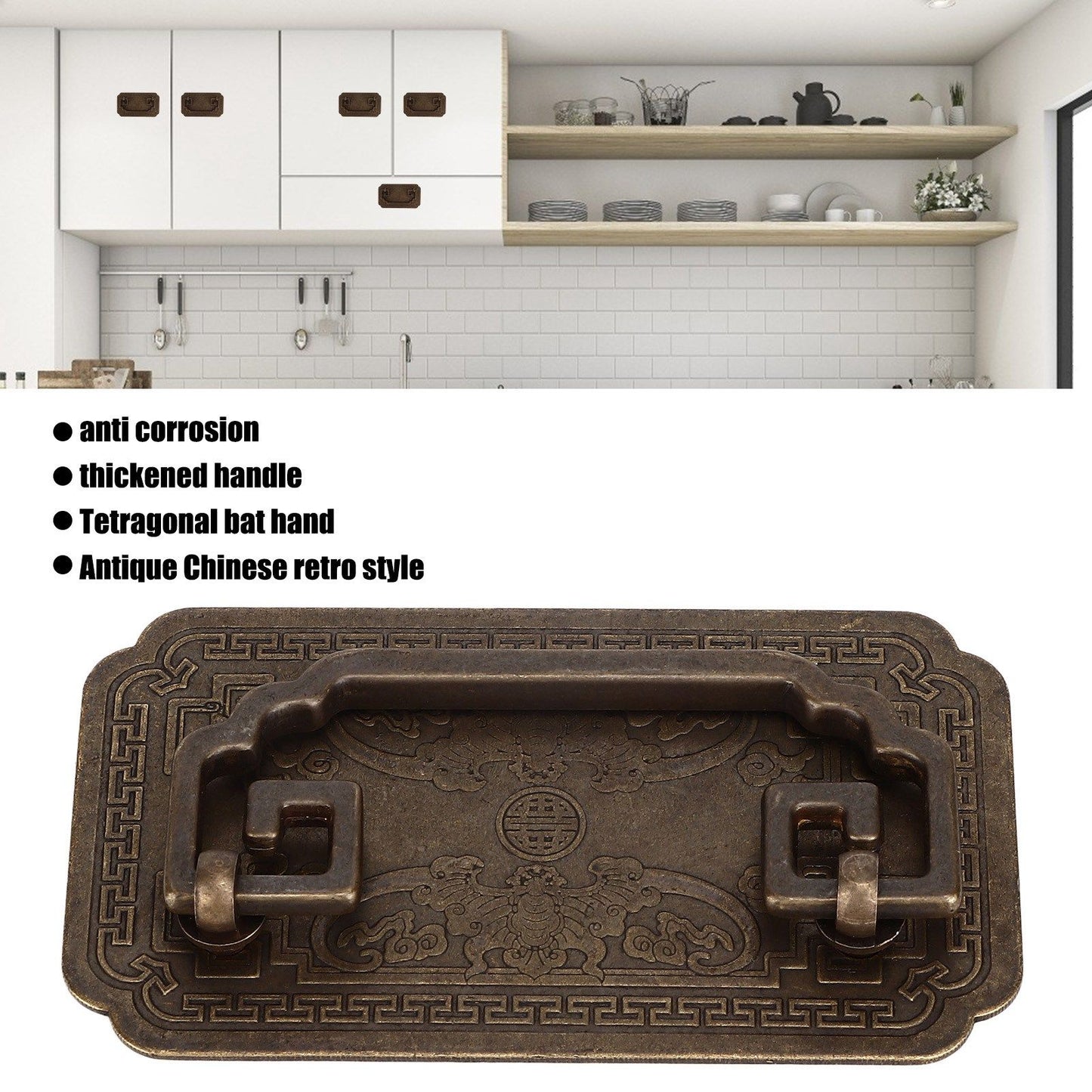 Antique Drawer Handle Tetragonal Bat Handle Antique Chinese Retro Style Drawer Pulls with 2 Screws for V1294-YM0523-3114220036512