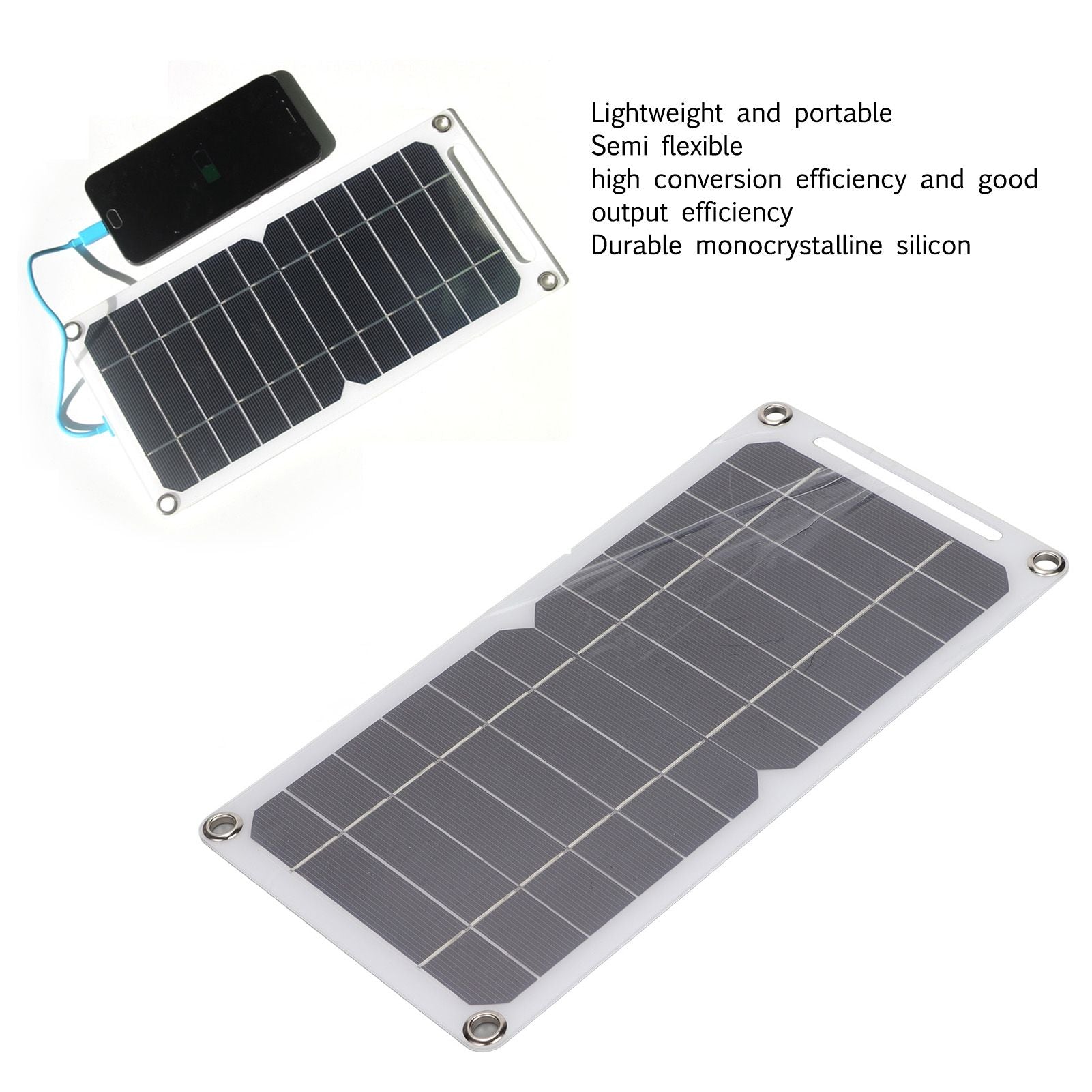 Solar Panel 6W 5V Monocrystalline Silicon Durable Semi Flexible Portable Solar Panel Charger for Car Boat V1294-YM0523-3114220037911