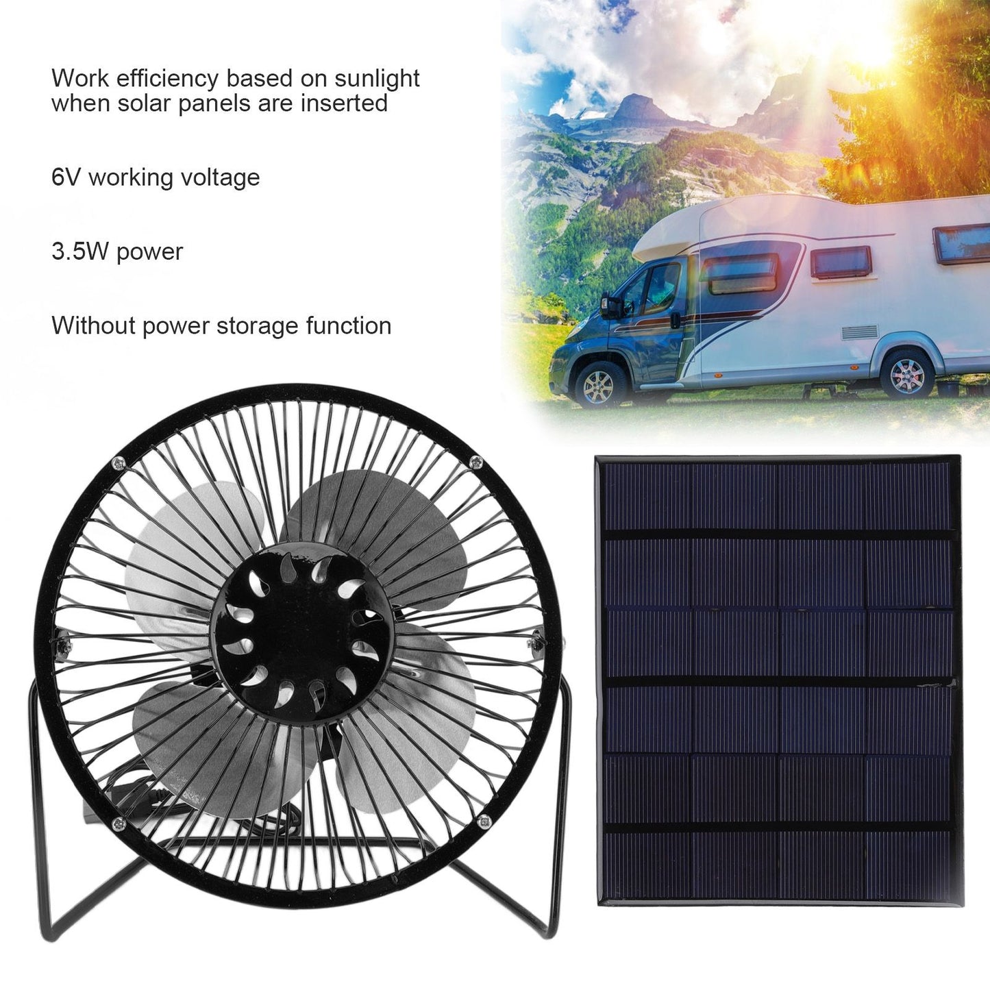 Mini Solar Fan 6V 3.5W USB Solar Powered Black Polysilicon Material Portable Solar Panel Fan for Picnic V1294-YM0523-3114220038211