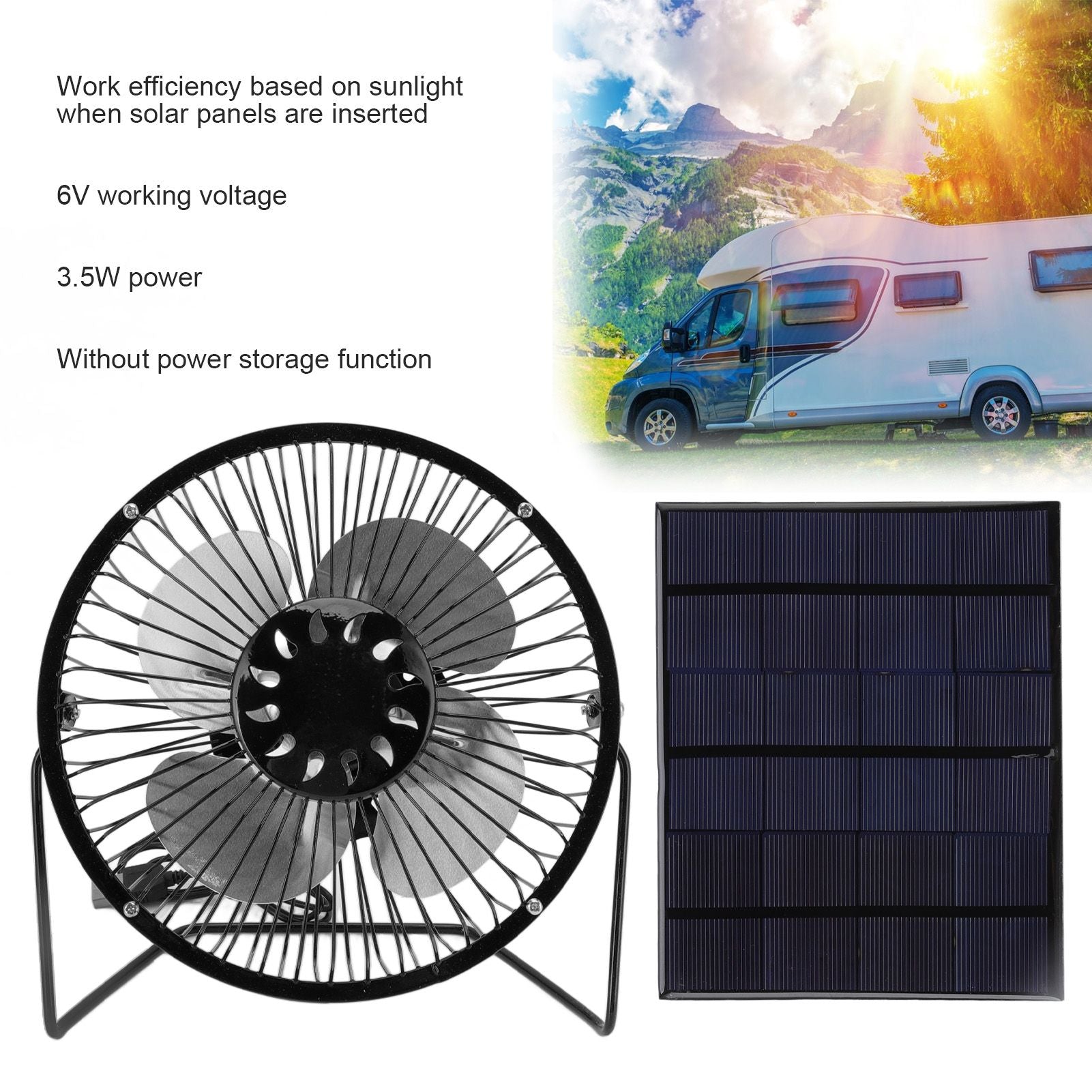 Mini Solar Fan 6V 3.5W USB Solar Powered Black Polysilicon Material Portable Solar Panel Fan for Picnic V1294-YM0523-3114220038211