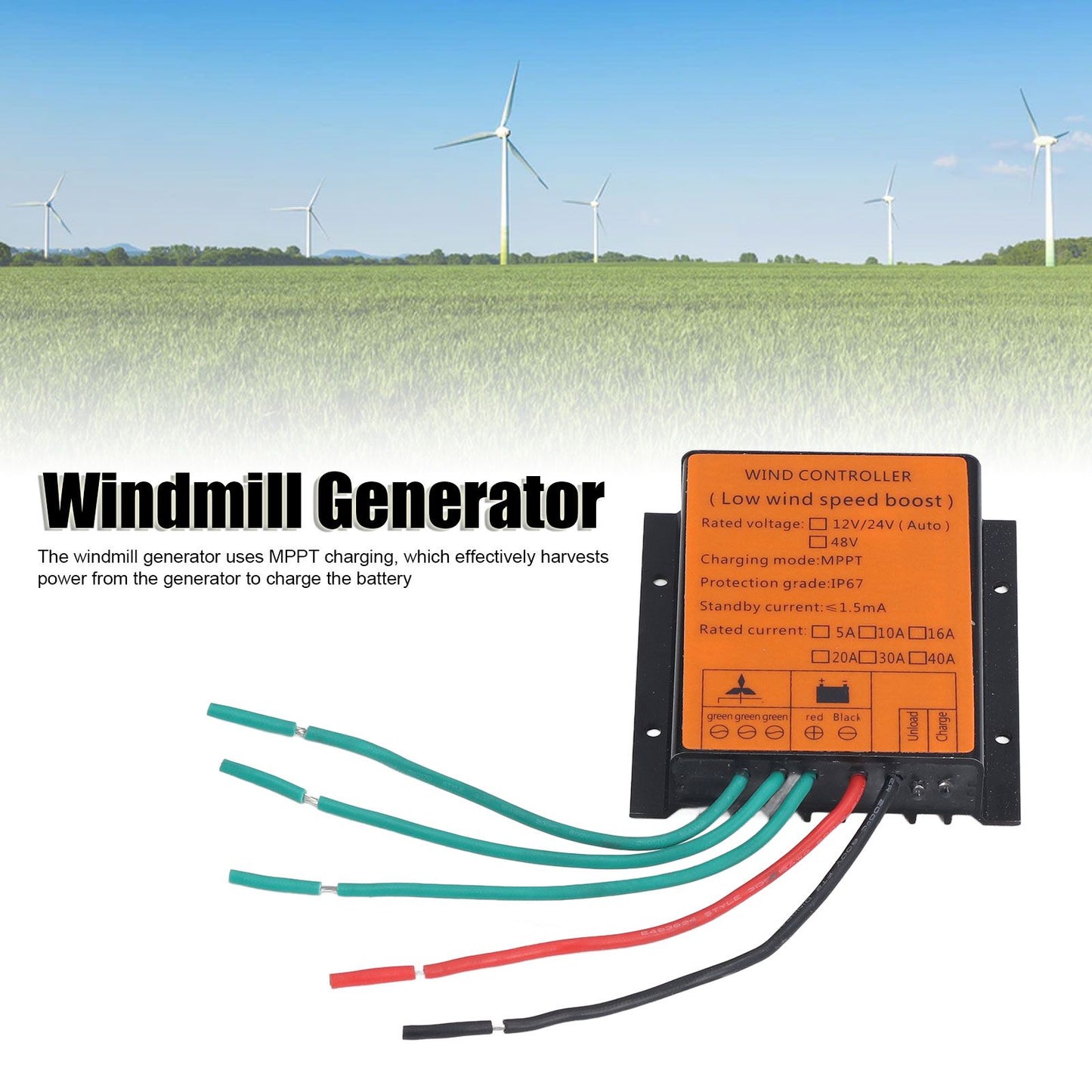 Wind Charge Controller 48V 600W MPPT Low Voltage Charging IP67 Protection Step Up Wind Energy Controllers 10A V1294-YM0523-3114220040312
