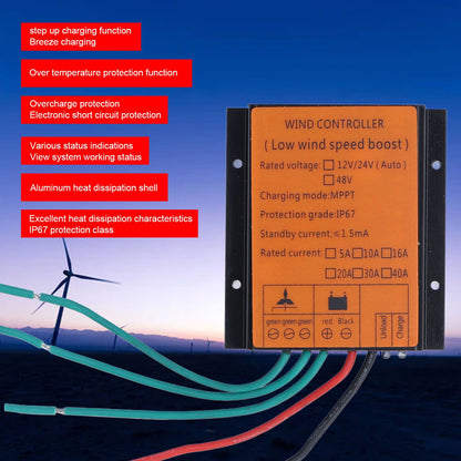 Wind Charge Controller 48V 600W MPPT Low Voltage Charging IP67 Protection Step Up Wind Energy Controllers 10A V1294-YM0523-3114220040312