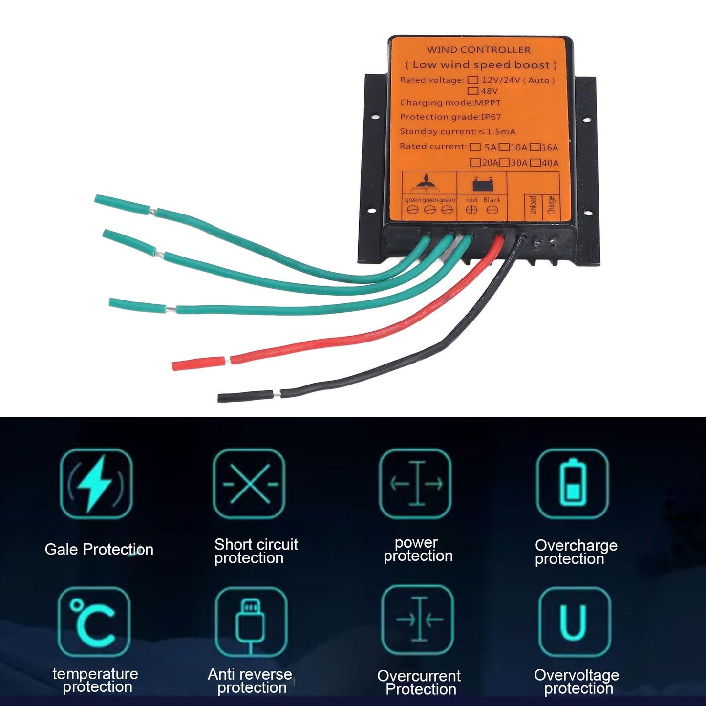 Wind Charge Controller 48V 600W MPPT Low Voltage Charging IP67 Protection Step Up Wind Energy Controllers 10A V1294-YM0523-3114220040312