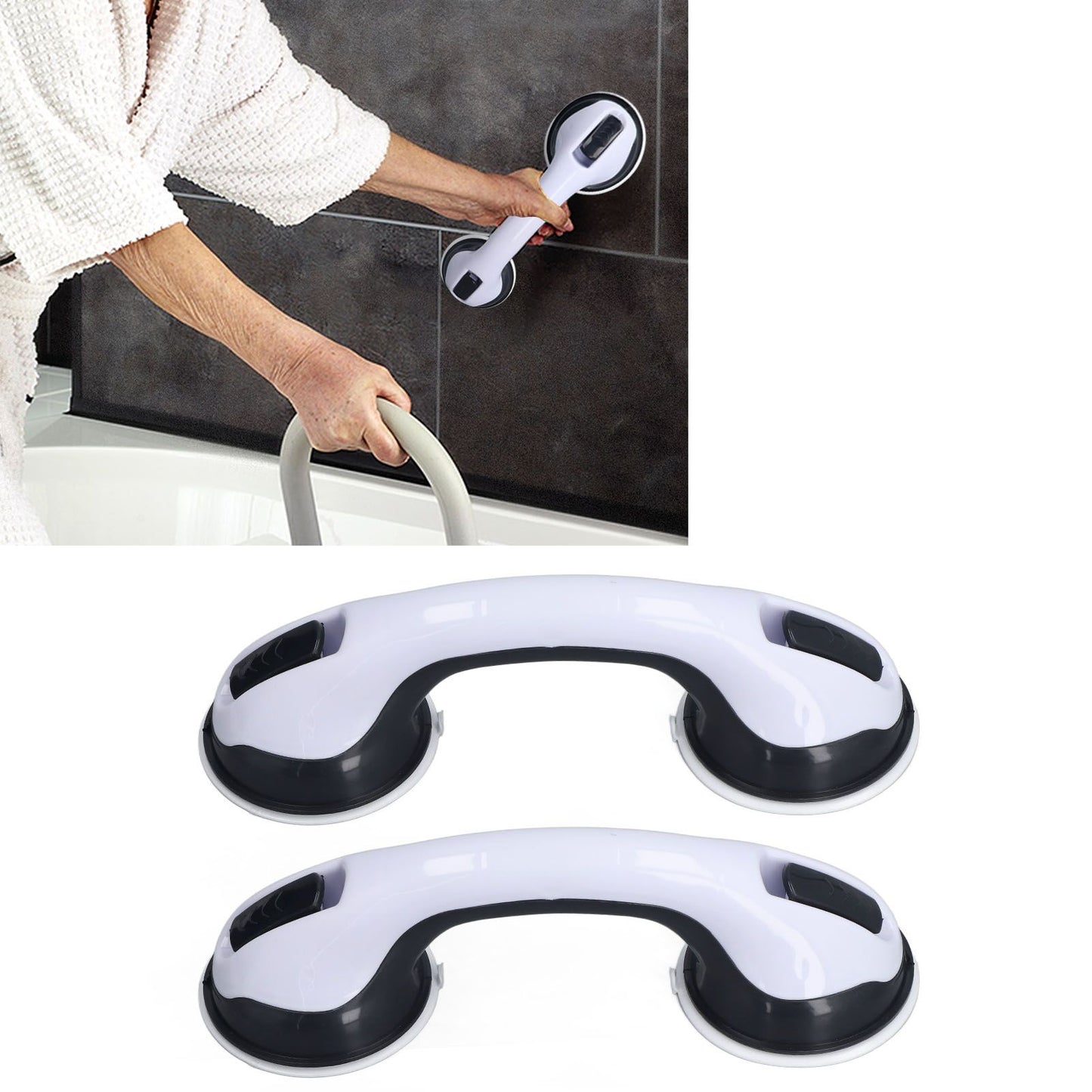 2pcs Shower Handle Curved Design Double Lock Security Toolless Installation Plastic Shower Support Bar for V1294-YM0523-3114220041111