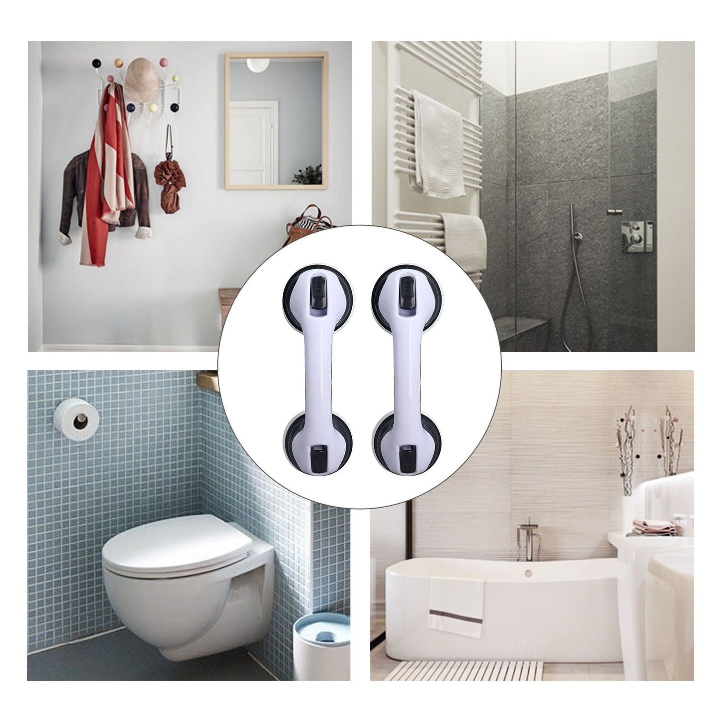 2pcs Shower Handle Curved Design Double Lock Security Toolless Installation Plastic Shower Support Bar for V1294-YM0523-3114220041111