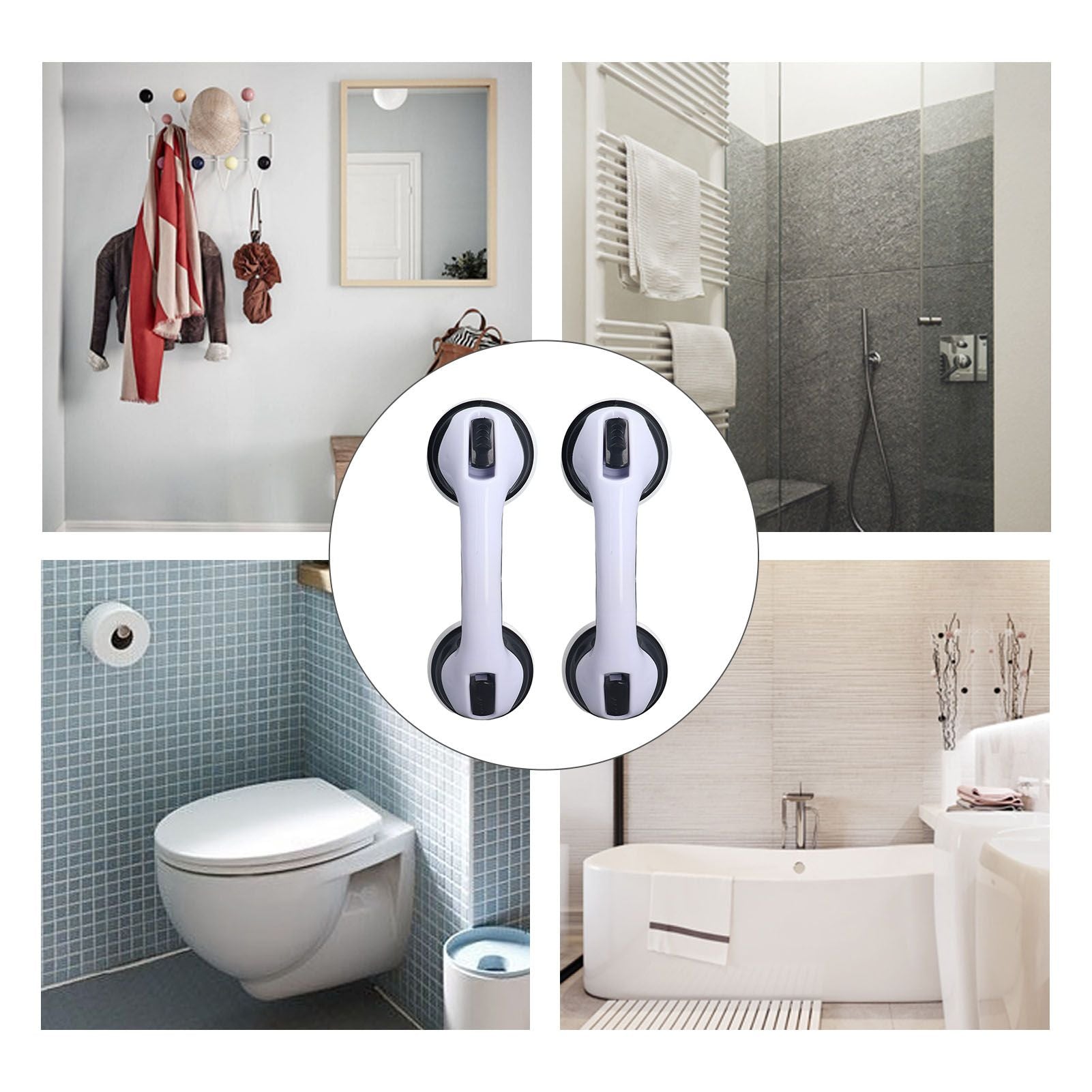2pcs Shower Handle Curved Design Double Lock Security Toolless Installation Plastic Shower Support Bar for V1294-YM0523-3114220041111