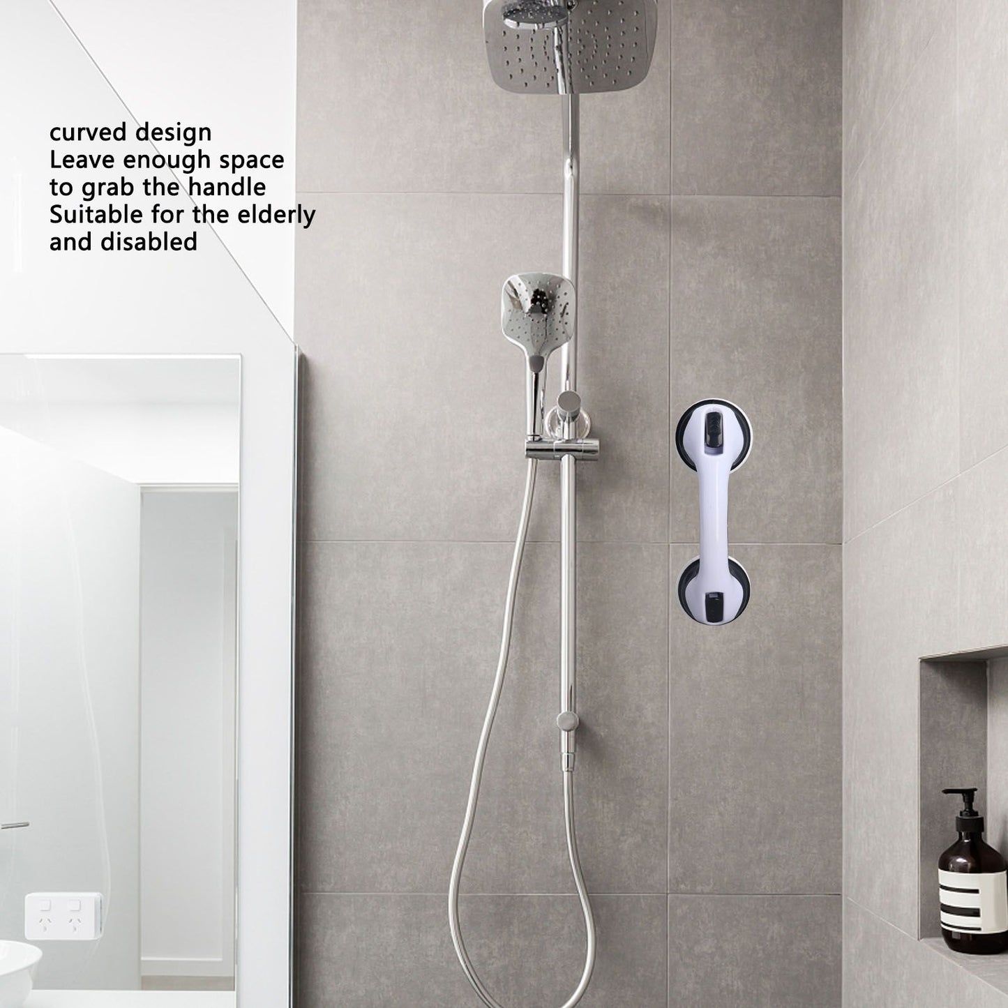 2pcs Shower Handle Curved Design Double Lock Security Toolless Installation Plastic Shower Support Bar for V1294-YM0523-3114220041111