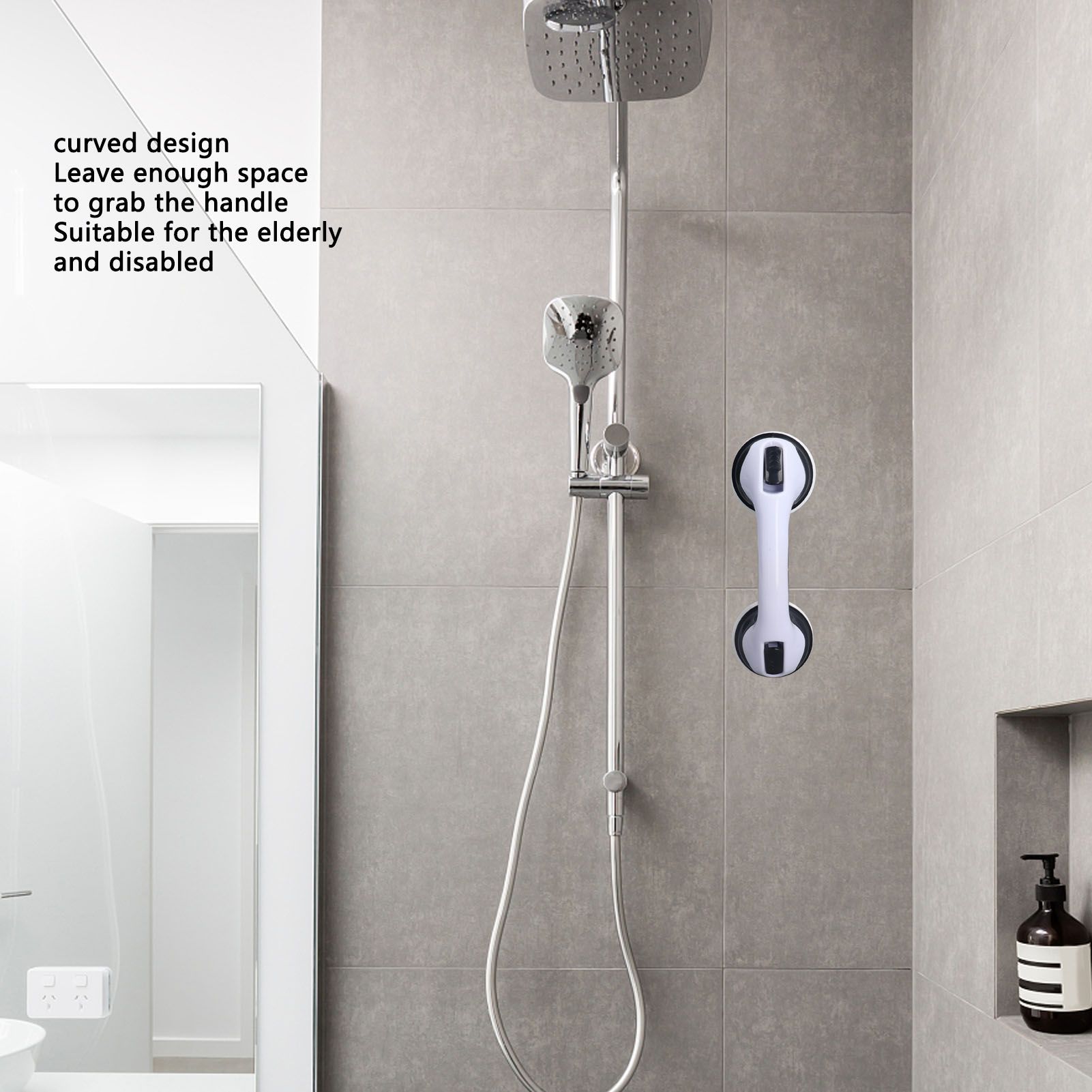 2pcs Shower Handle Curved Design Double Lock Security Toolless Installation Plastic Shower Support Bar for V1294-YM0523-3114220041111