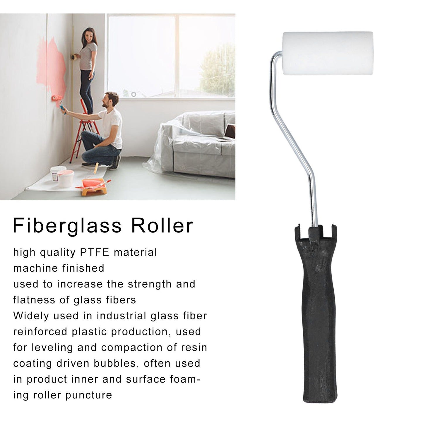Fiberglass Laminating Roller Ergonomic Efficient Cleaning Free Fiberglass Bubble Paddle with Handle for Glass V1294-YM0523-3114220041611