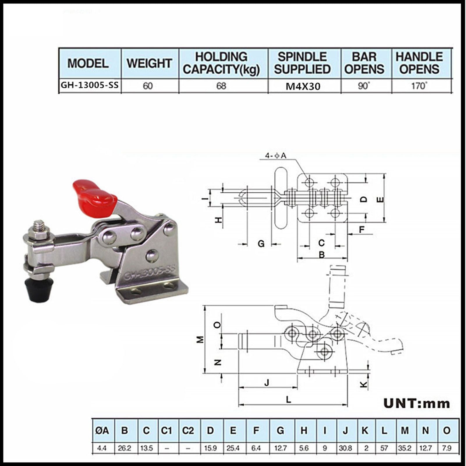 Quick Release Vertical Toggle Clamp 150lb Holding Capacity Woodworking Fixture for Home Decoration V1294-YM0523-3114220042911