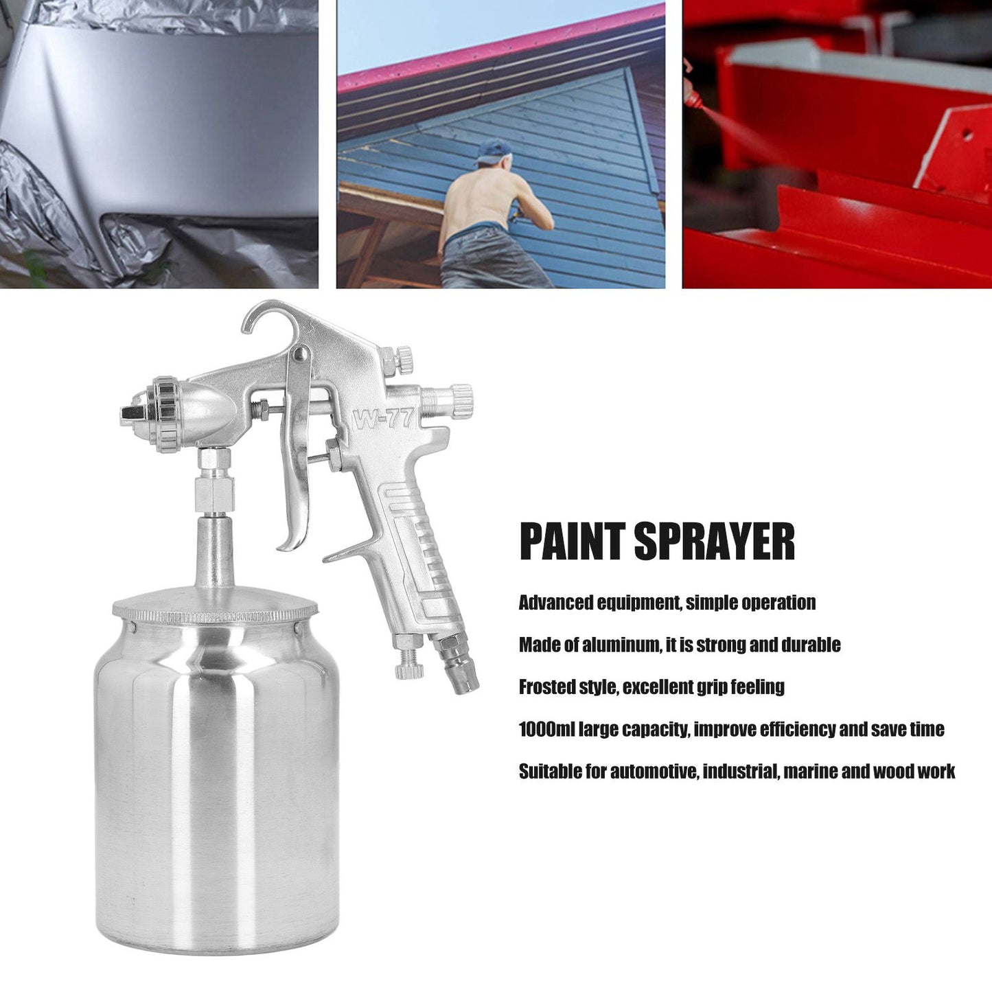 G1/4 Air Painter High Atomization Siphon Feed Pneumatic Paint Sprayer 1000ml Large Capacity Air Spray Painter V1294-YM0523-3114220044011