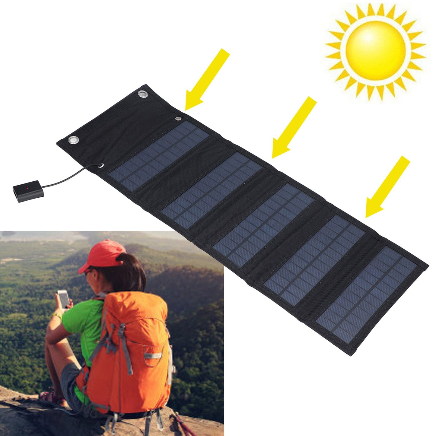 9W Solar Panel Portable Foldable Green Power High Conversion Rate Black Solar Panel Charger for Outdoor Hiking V1294-YM0523-3114220045211