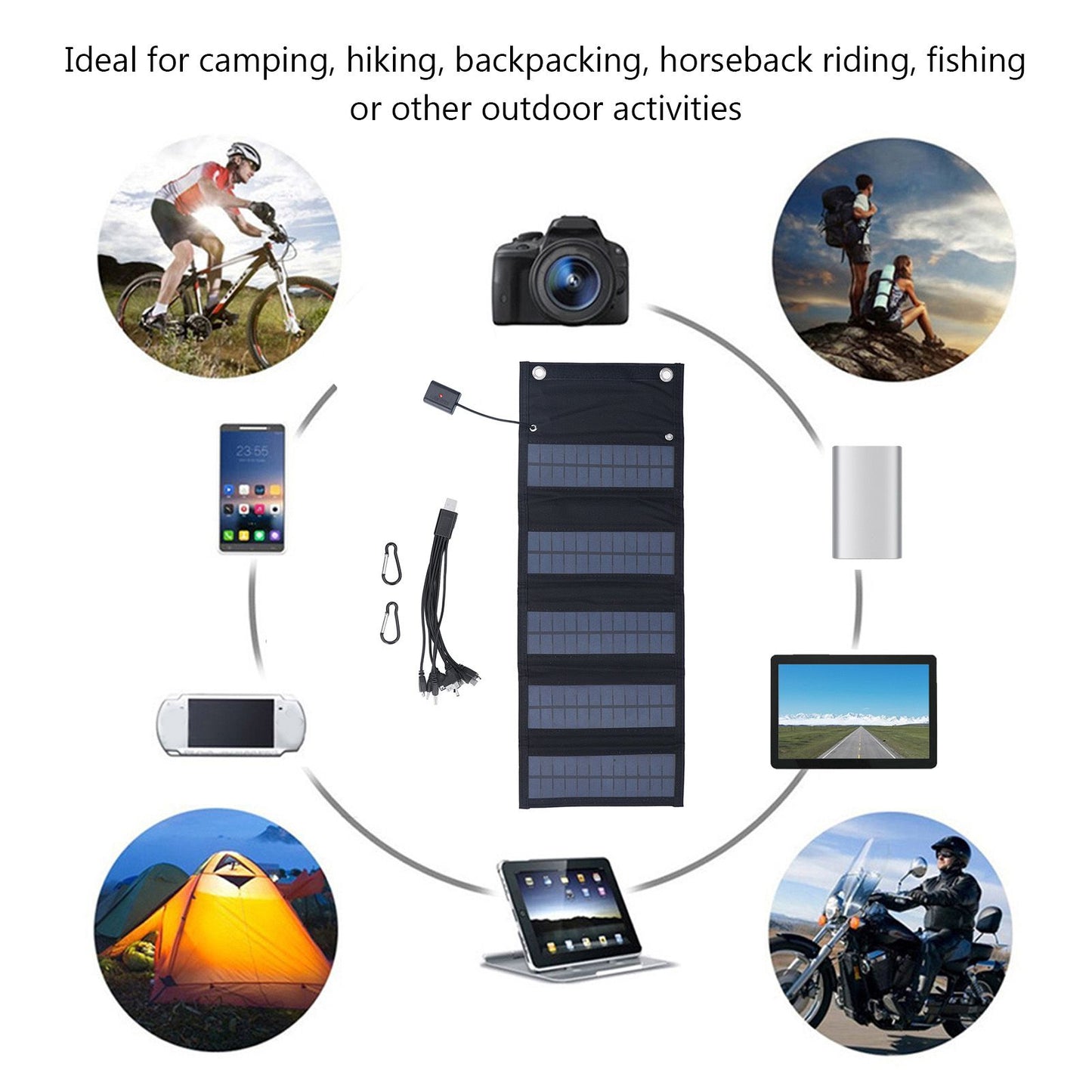 9W Solar Panel Portable Foldable Green Power High Conversion Rate Black Solar Panel Charger for Outdoor Hiking V1294-YM0523-3114220045211