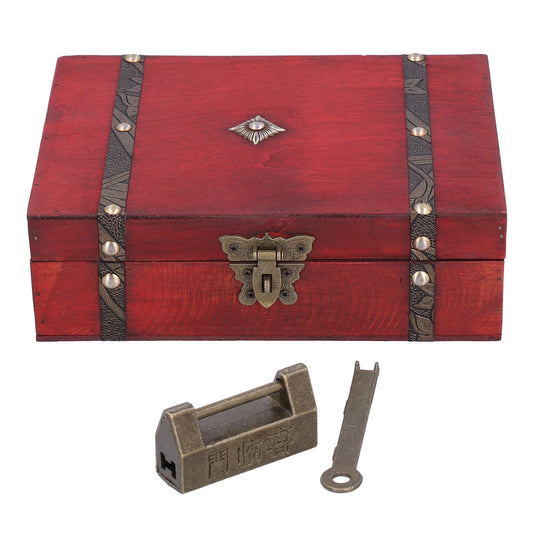 Jewelry Box Antique Wooden Photography Shooting Props Desktop Storage Box with Lock V1294-YM0523-3115210134111