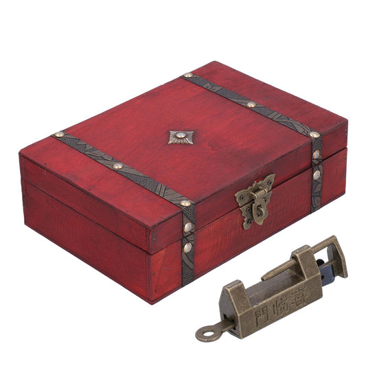 Jewelry Box Antique Wooden Photography Shooting Props Desktop Storage Box with Lock V1294-YM0523-3115210134111