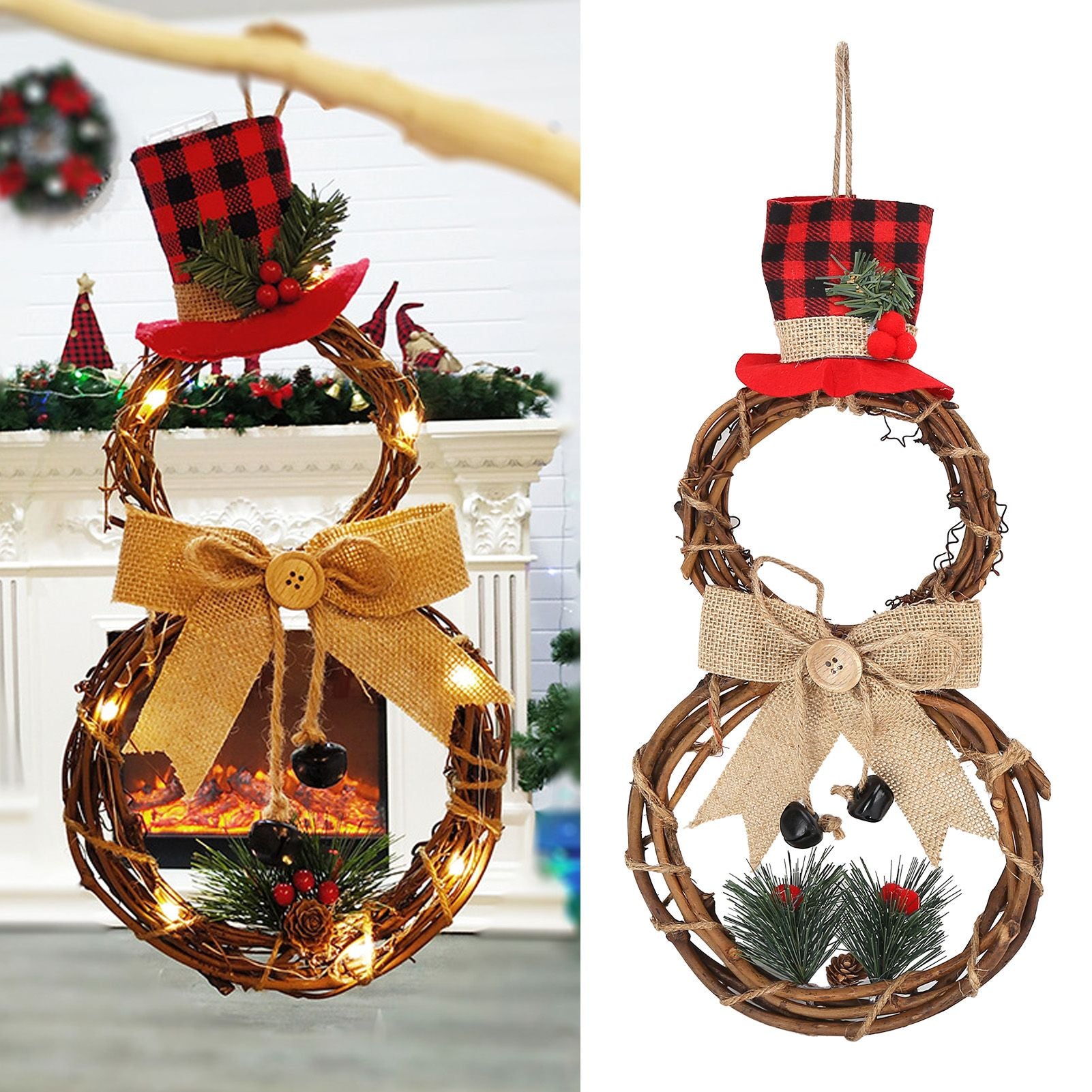 LED Christmas Snowman Wreath Christmas Door Decoration with Light for Home Decorations V1294-YM0523-3115210163011