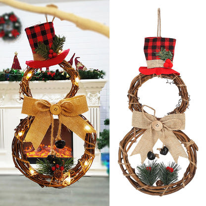 LED Christmas Snowman Wreath Christmas Door Decoration with Light for Home Decorations V1294-YM0523-3115210163011