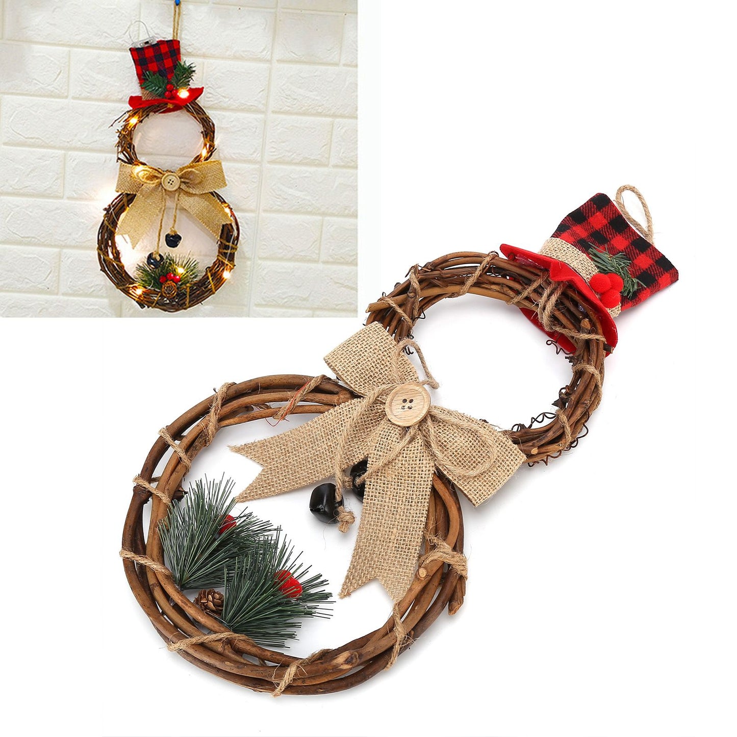 LED Christmas Snowman Wreath Christmas Door Decoration with Light for Home Decorations V1294-YM0523-3115210163011