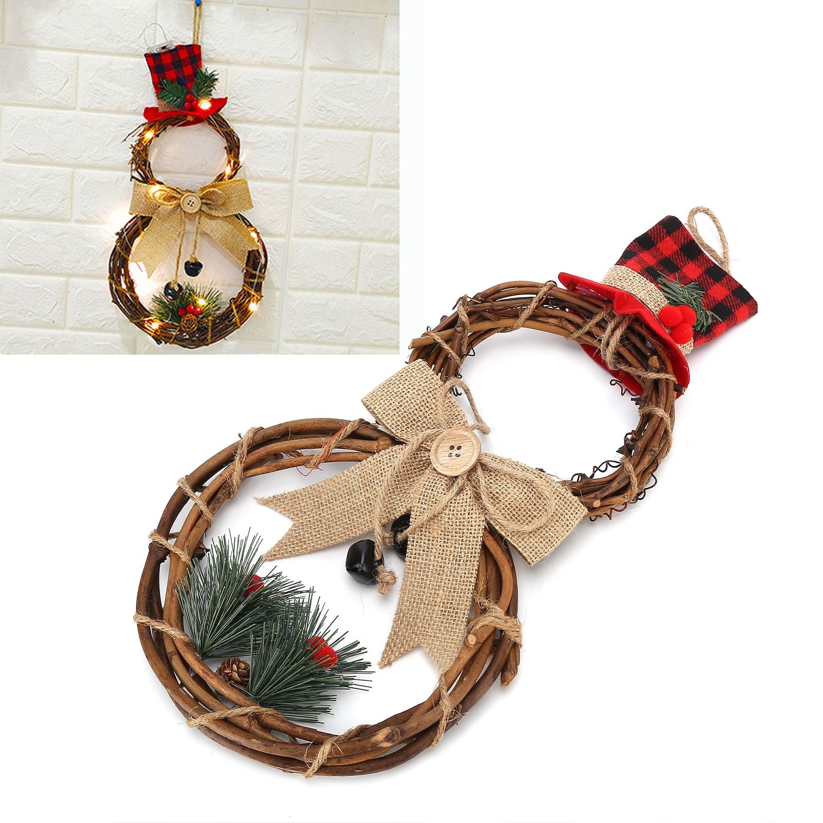 LED Christmas Snowman Wreath Christmas Door Decoration with Light for Home Decorations V1294-YM0523-3115210163011