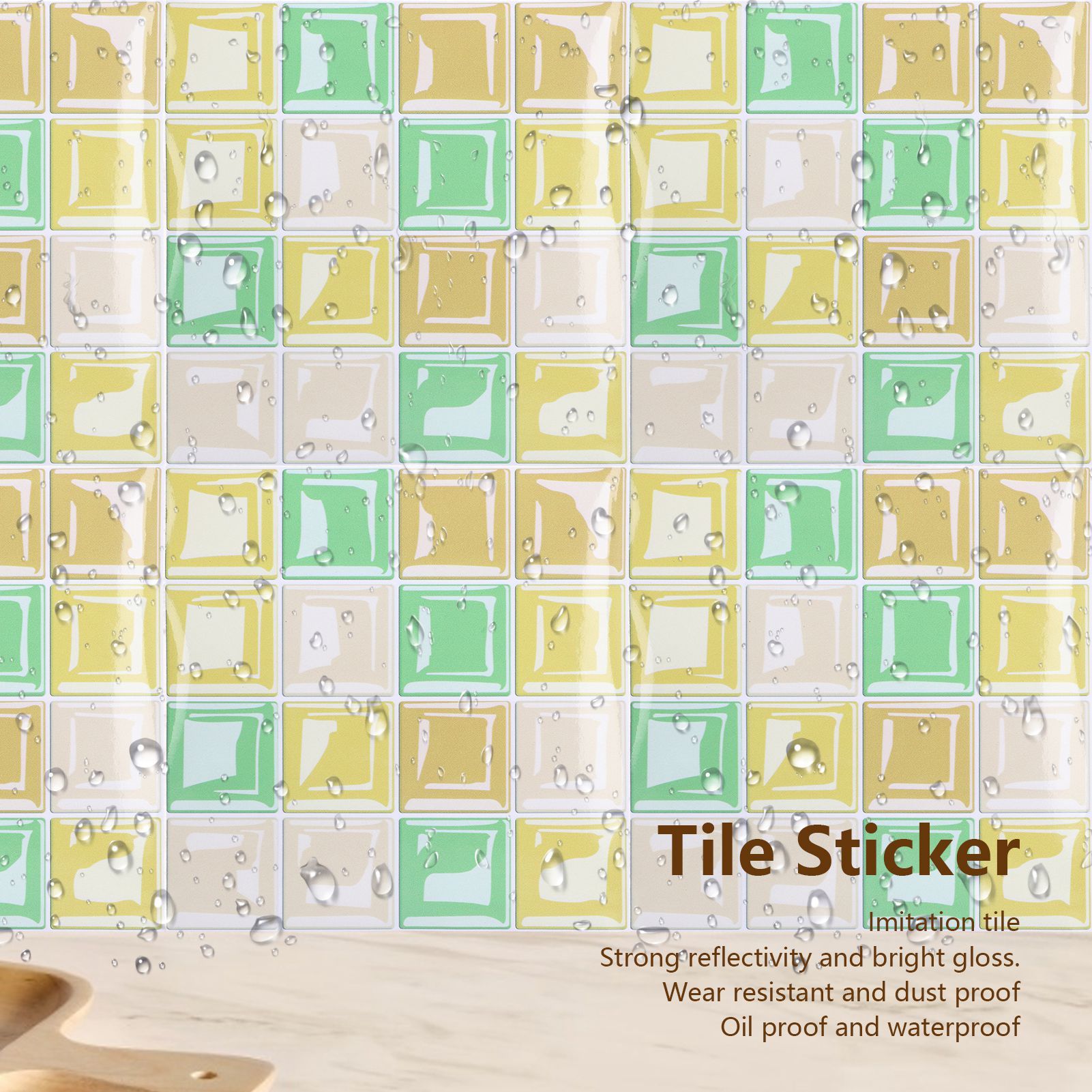 10 Packs Tile Sticker Waterproof Self Adhesive Mosaic Tile Sticker for Kitchen Floor Wall V1294-YM0523-3115210164411