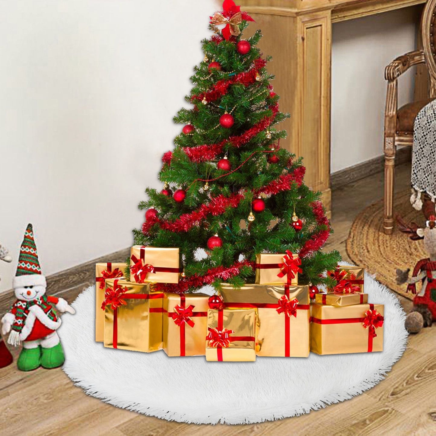 White Christmas Tree Skirts Sophisticated Dense Environmentally Friendly Plush Luxury ChristmasTree SkirtL V1294-YM0523-3115210177712