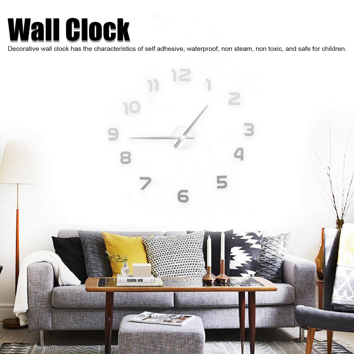 Acrylic Mirror Wall Clock Silent Frameless DIY Self Adhesive Wall Clock for Office Home V1294-YM0523-3115210179411