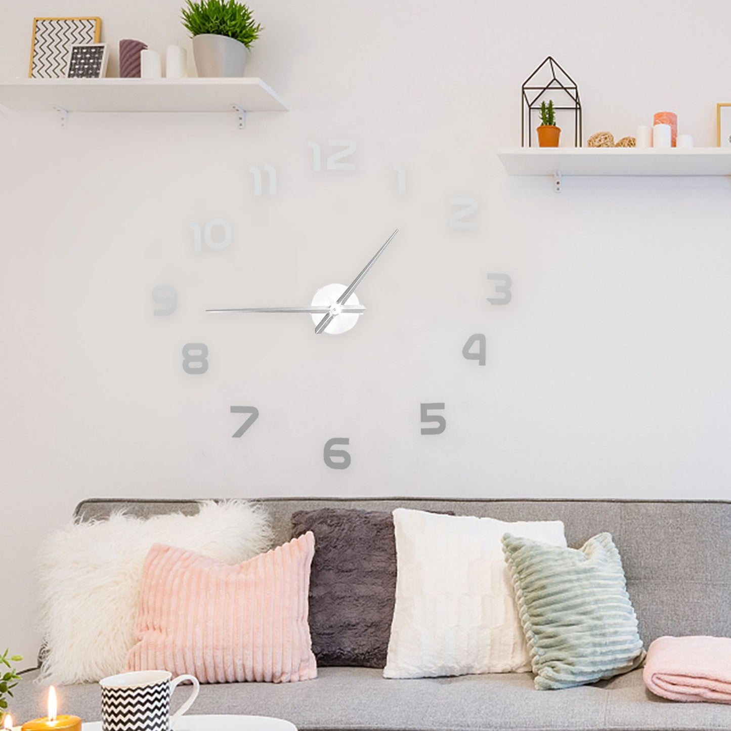 Acrylic Mirror Wall Clock Silent Frameless DIY Self Adhesive Wall Clock for Office Home V1294-YM0523-3115210179411