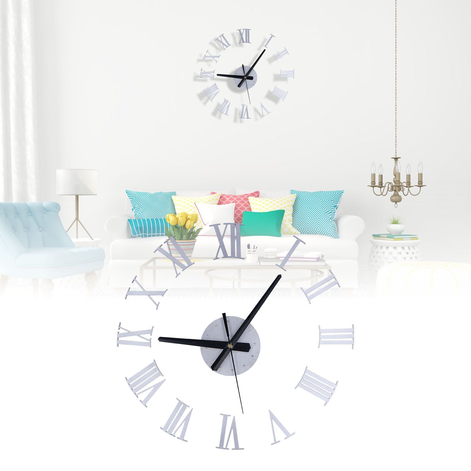 Roman Numerals Design Wall Clock Acrylic Mute Frameless DIY Wall Clock for Home Office V1294-YM0523-3115210179711