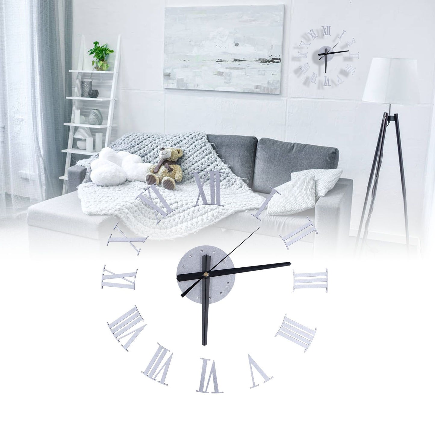 Roman Numerals Design Wall Clock Acrylic Mute Frameless DIY Wall Clock for Home Office V1294-YM0523-3115210179711