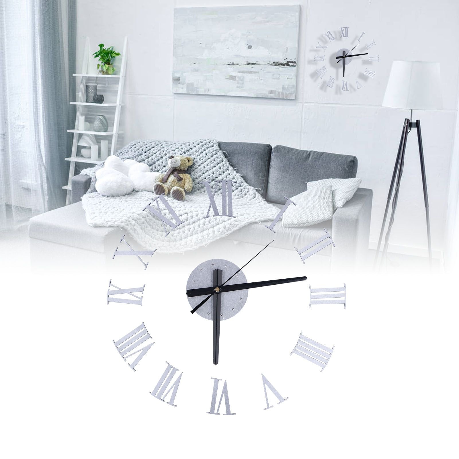 Roman Numerals Design Wall Clock Acrylic Mute Frameless DIY Wall Clock for Home Office V1294-YM0523-3115210179711
