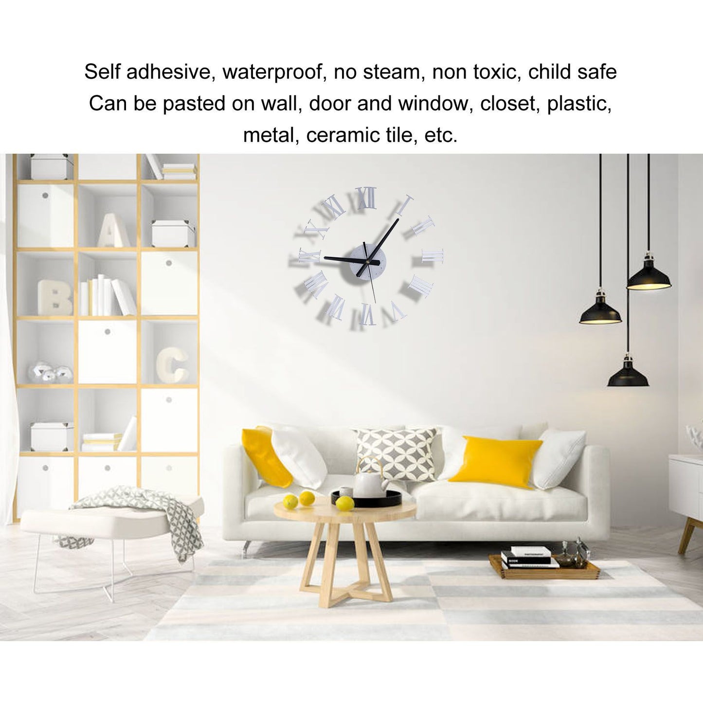 Roman Numerals Design Wall Clock Acrylic Mute Frameless DIY Wall Clock for Home Office V1294-YM0523-3115210179711