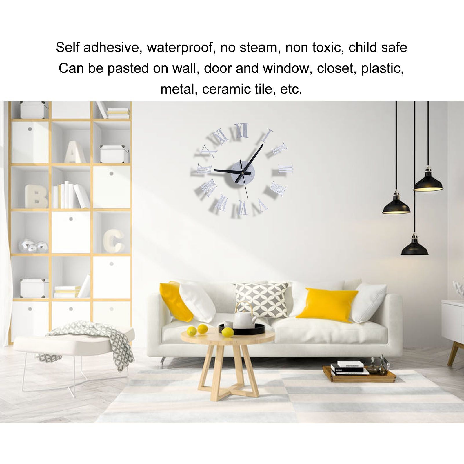 Roman Numerals Design Wall Clock Acrylic Mute Frameless DIY Wall Clock for Home Office V1294-YM0523-3115210179711