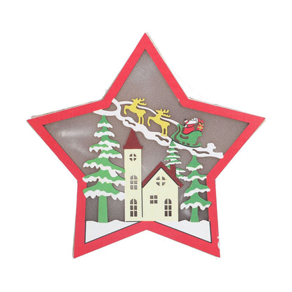 Wooden Star Shaped Ornament Christmas Decoration Ornaments Crafts with LED Light for Dining Table V1294-YM0523-3115210193111