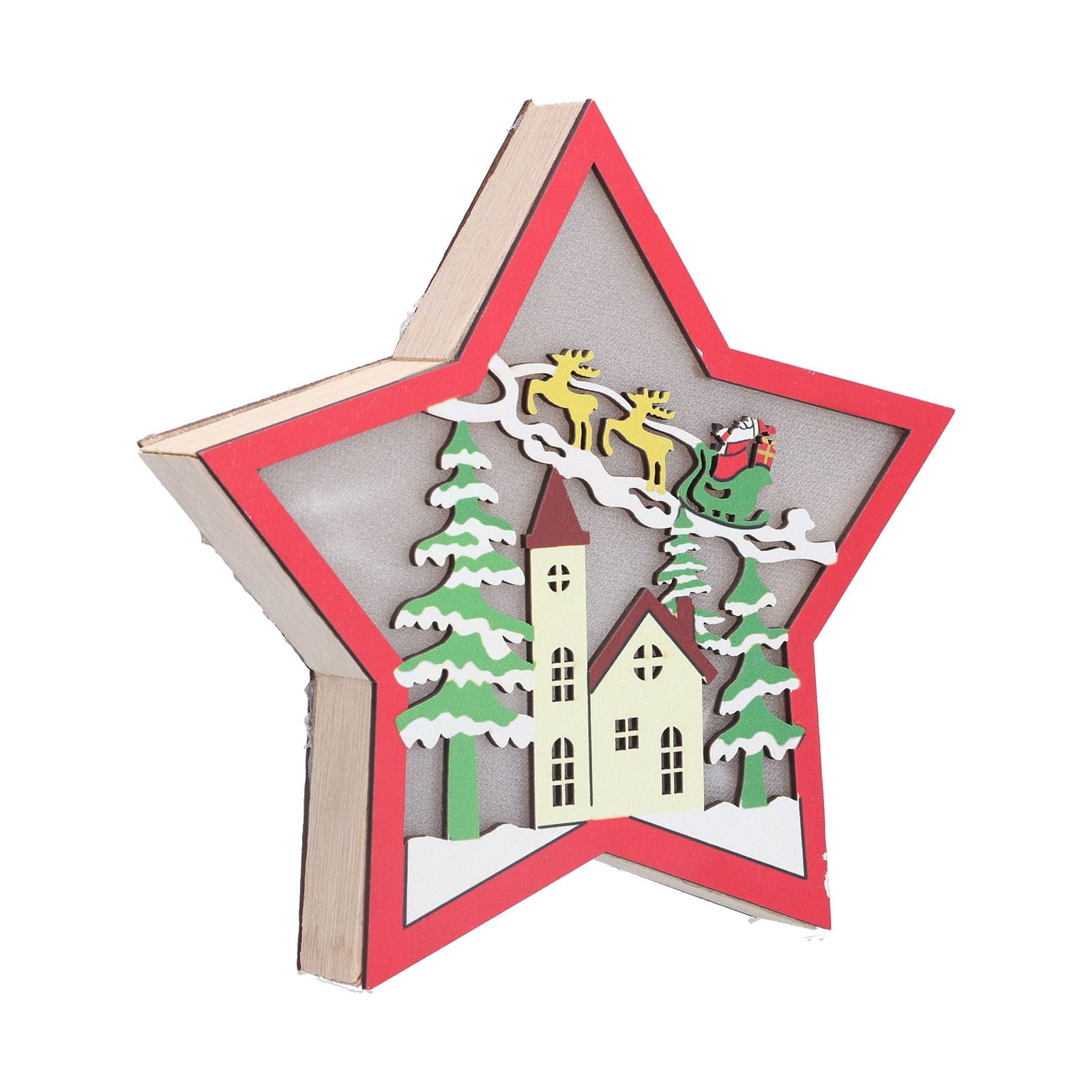 Wooden Star Shaped Ornament Christmas Decoration Ornaments Crafts with LED Light for Dining Table V1294-YM0523-3115210193111