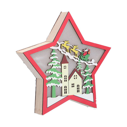 Wooden Star Shaped Ornament Christmas Decoration Ornaments Crafts with LED Light for Dining Table V1294-YM0523-3115210193111