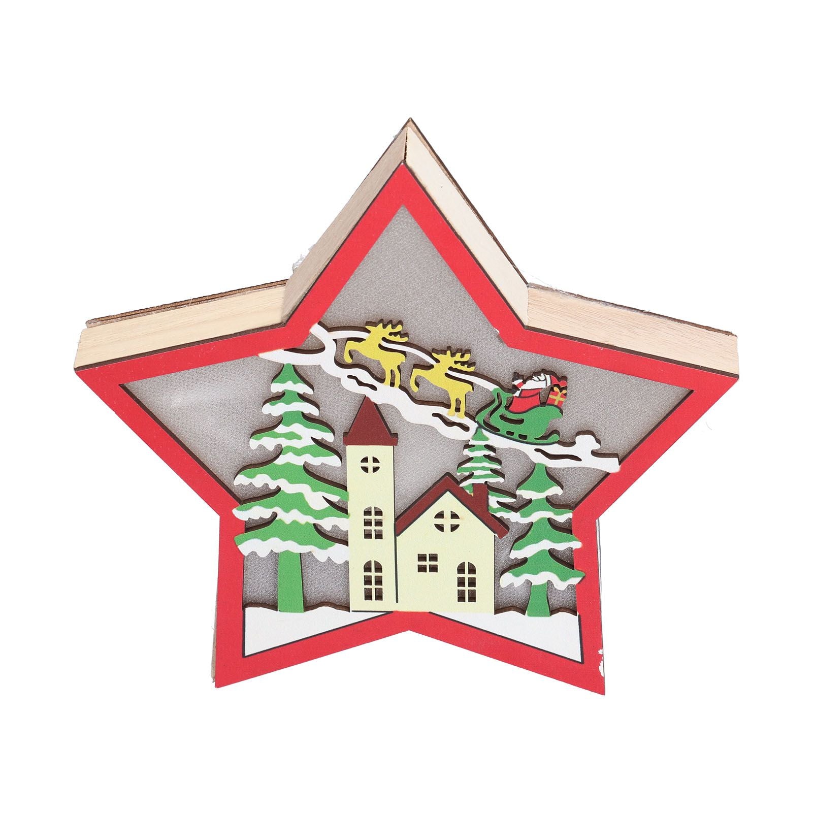 Wooden Star Shaped Ornament Christmas Decoration Ornaments Crafts with LED Light for Dining Table V1294-YM0523-3115210193111
